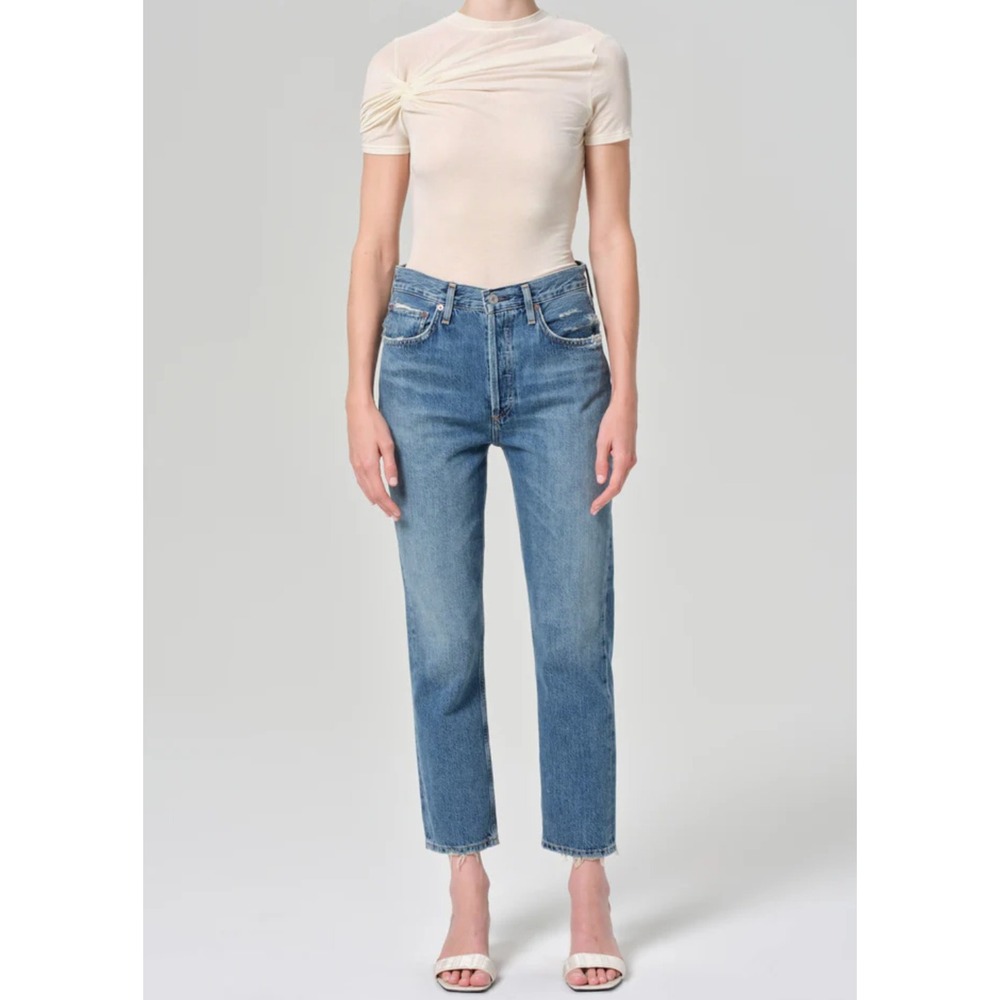 Agolde Riley High Rise Straight Crop Frequency Medium Wash Slim Straight Size 27